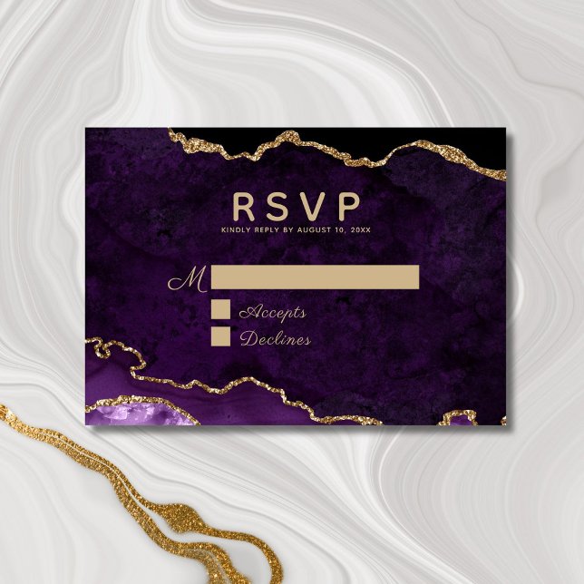 Lila Gold Glitzer Agate Geode Wedding RSVP Karte (Von Creator hochgeladen)