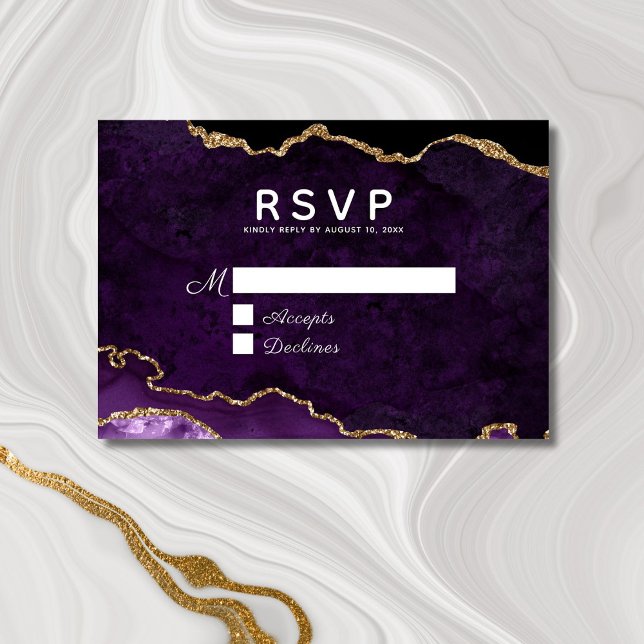 Lila Gold Glitzer Agate Geode Wedding RSVP Karte (Von Creator hochgeladen)