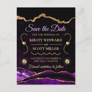 Lila Gold Glitzer Agate und Marmor Save the Date Postkarte