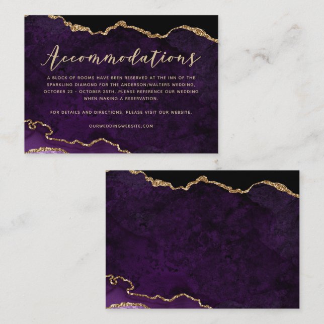 Lila Gold Glitzer Agate Unterkünfte Begleitkarte (Vorne/Hinten)