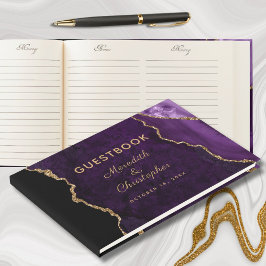 Lila Gold Glitzer Agate Wedding Gästebuch