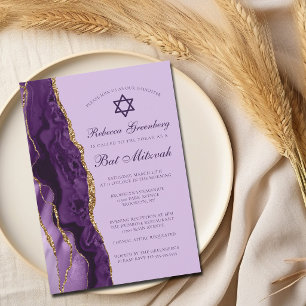 Lila Gold Glitzer Bat Mitzvah Party Einladung