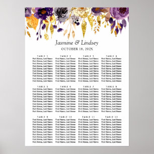 Lila Gold Glitzer Blumenübersicht Poster