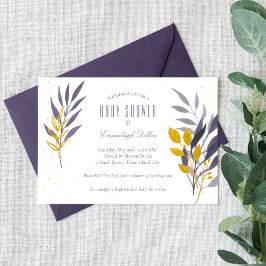 Lila Gold Glitzer Botanical Baby Dusche Einladung