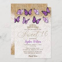 Lila Gold Glitzer Butterfly Sweet 16