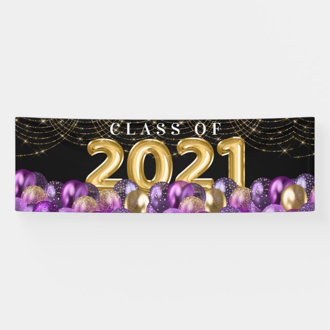 Lila Gold Glitzer Class 2021 Abschluss Banner (Horizontal)