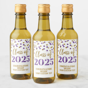 Lila Gold Glitzer Class 2025 Abschluss Weinetikett