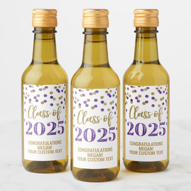 Lila Gold Glitzer Class 2025 Abschluss Weinetikett (Flaschen)