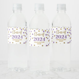 Lila Gold Glitzer Confetti Abschluss Wasserflaschenetikett