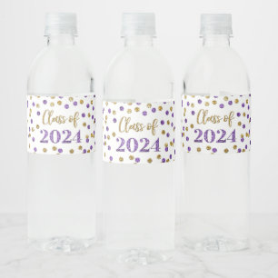Lila Gold Glitzer Confetti Abschluss Wasserflaschenetikett