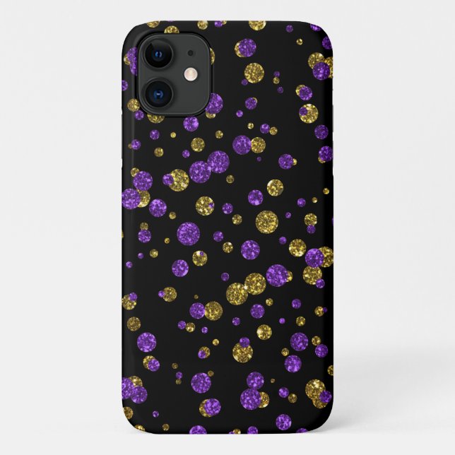 Lila Gold Glitzer Confetti auf Black Phone Case (Rückseite)