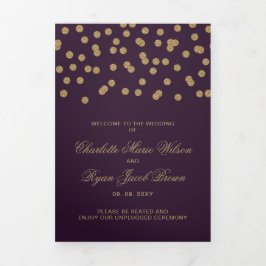 Lila Gold Glitzer Confetti Foto Wedding Dreifach-gefaltete Programmkarte