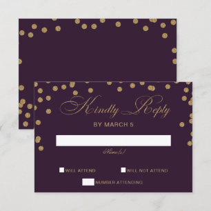 Lila Gold Glitzer Confetti Hochzeitsfeier RSVP Karte