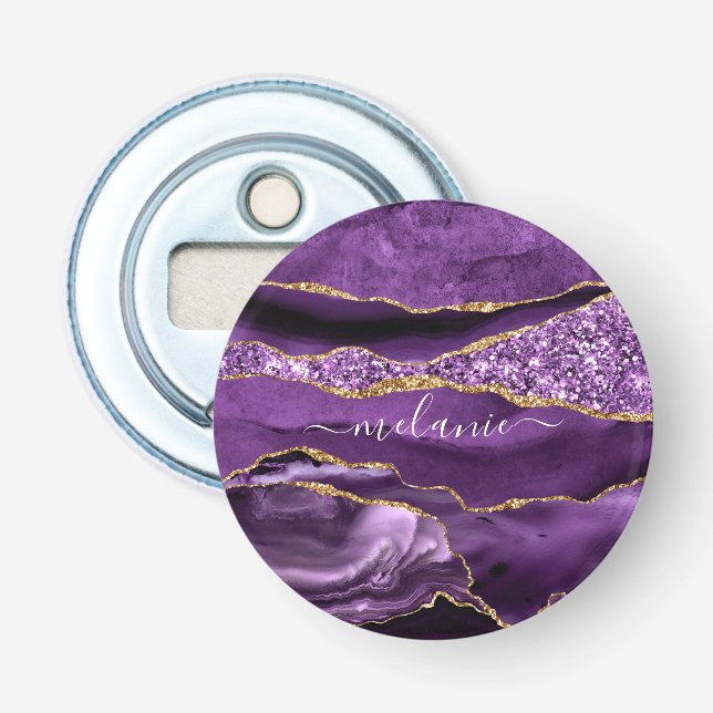 Lila Gold Glitzer Flaschenöffner mit Individuelle  (Vorderseite)