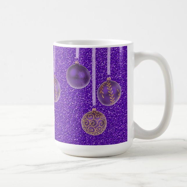 Lila Gold Glitzer Frohe Weihnachtsbauten Tasse (Rechts)