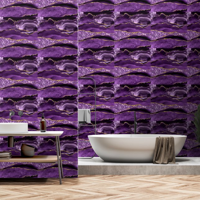 Lila Gold Glitzer Funkelnd Geode Marble Tapete (Badezimmer)