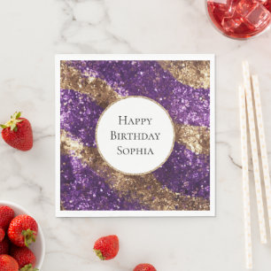 Lila Gold Glitzer Geburtstag Serviette