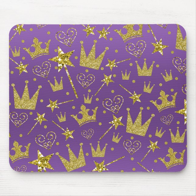 Lila & Gold Glitzer Girls Princess Girls Spaß Mousepad (Vorne)