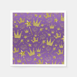 Lila & Gold Glitzer Girls Princess Party Serviette