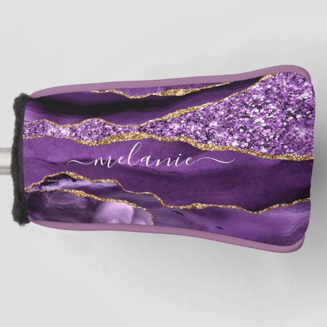 Lila Gold Glitzer Golf Head Cover Individuelle Nam Golf Headcover (Vorderseite)