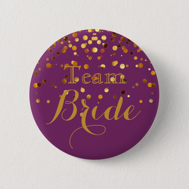 Lila Gold Glitzer Imitate Foil Wedding Team Bridge Button (Vorderseite)