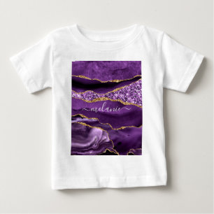 Lila Gold Glitzer Individuelle Name Baby T - Shirt
