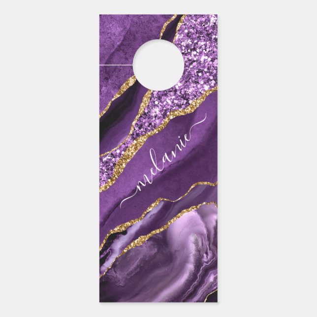 Lila Gold Glitzer Individuelle Name Door Hanger Türanhänger (Vorderseite)
