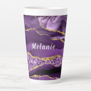 Lila Gold Glitzer Latte Tasse mit Individuelle Nam