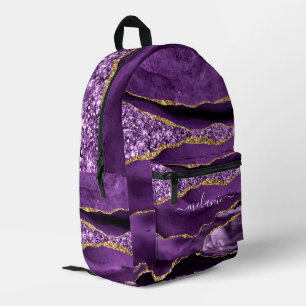 Lila Gold Glitzer Marble Individuelle Name Backpac Bedruckter Rucksack