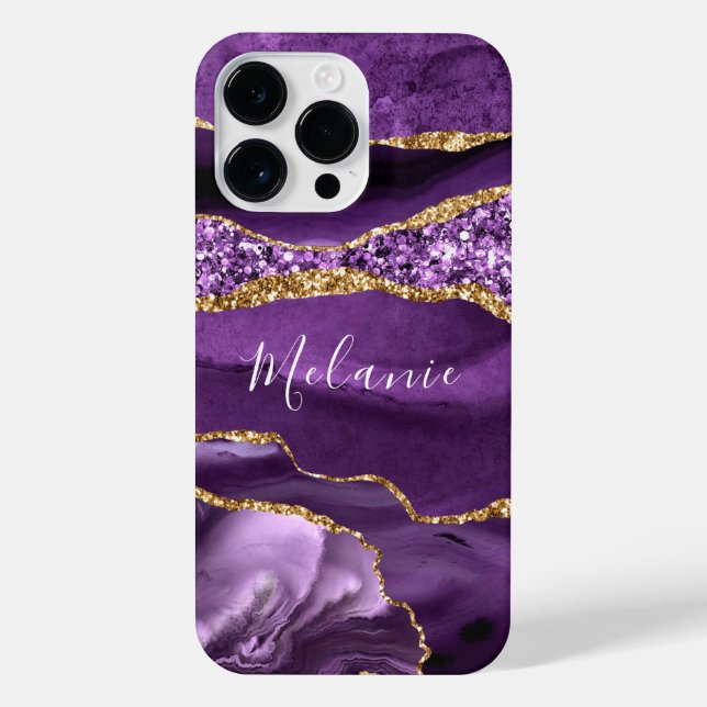 Lila Gold Glitzer Marble Individuelle Name iPhone  iPhone Hülle (Rückseite)