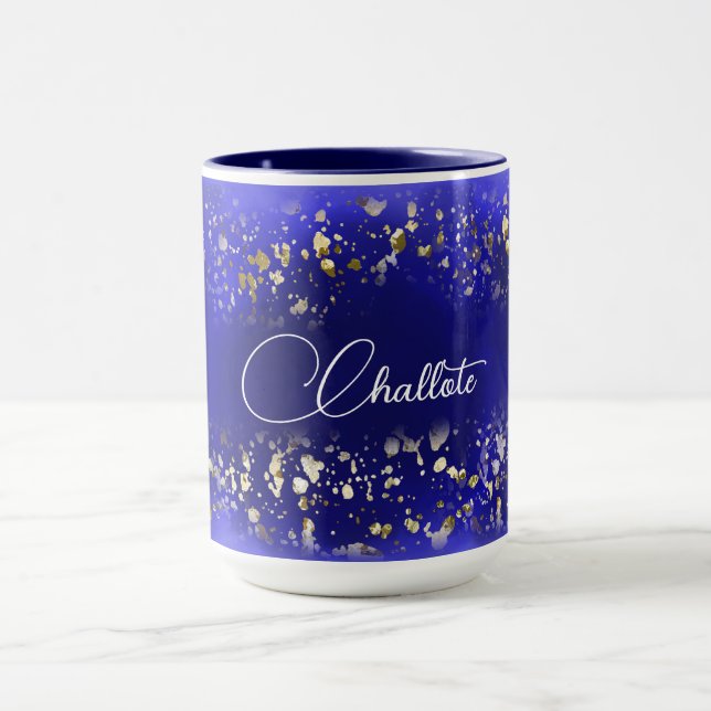 Lila Gold Glitzer Marble Individuelle Name Tasse (Zentrum)