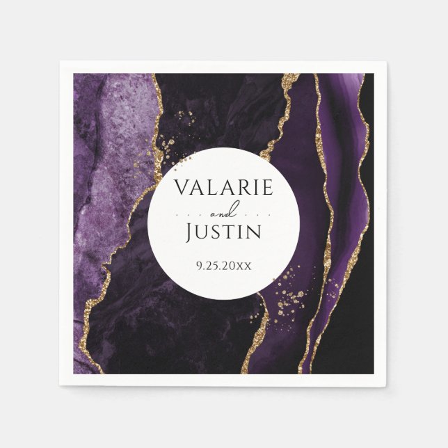 Lila Gold Glitzer Marble Wedding Napkins Serviette (Vorderseite)