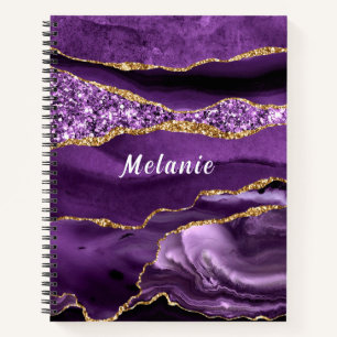 Lila-Gold-Glitzer-Marmor-Individuelle Name-Noteboo Notizbuch