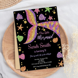 Lila Gold Glitzer Mermaid Schwanz Geburtstag Einladung