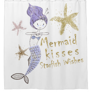 Lila Gold Glitzer Mermaid wünscht Starfish Kisses Duschvorhang