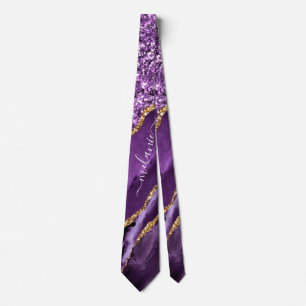 Lila Gold Glitzer Neck Tie mit Individuelle Name Krawatte