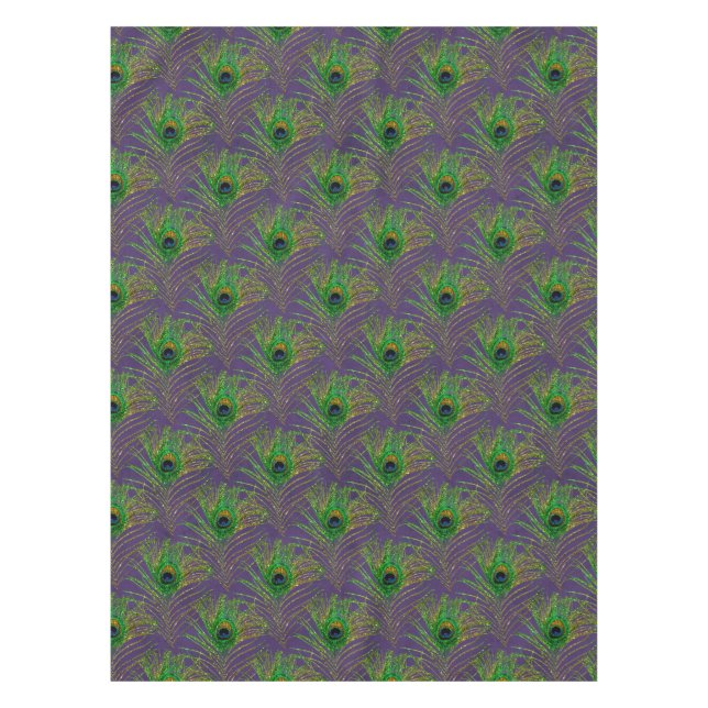 Lila Gold Glitzer Peacock Feathers Tableclout Tischdecke (Vorderseite)