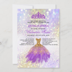 Lila Gold Glitzer Quinceaneara Party Einladung