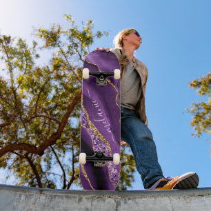 Lila Gold Glitzer Skateboard mit Individuelle Name