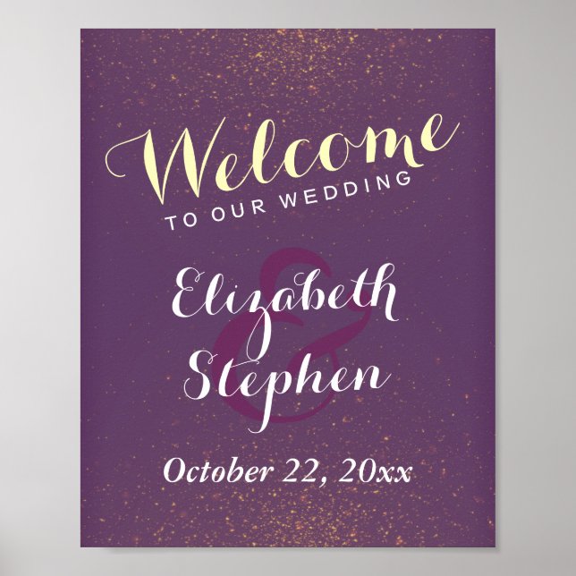 Lila Gold & Glitzer Sparkle Wedding Sign Poster (Vorne)