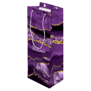 Lila Gold Glitzer Weinbeutel mit Individuelle Name Geschenktüte Für Weinflaschen