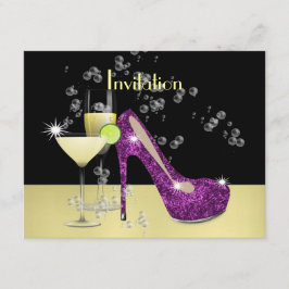 Lila Gold Glitzy Girly Bubbly Shoe Einladung