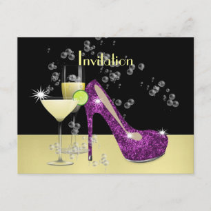 Lila Gold Glitzy Girly Bubbly Shoe Einladung