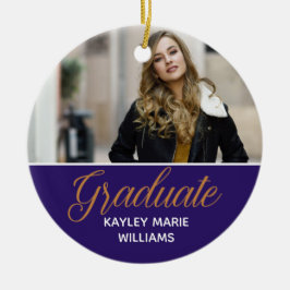 Lila Gold Graduate Foto Abschluss Weihnachten Keramik Ornament