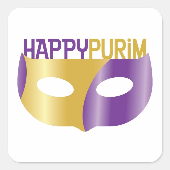 Lila Gold Happy Purim und Maske Quadratischer Aufkleber (Vorderseite)