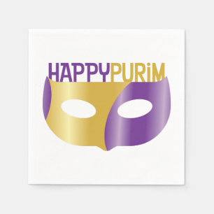 Lila Gold Happy Purim und Maske Serviette