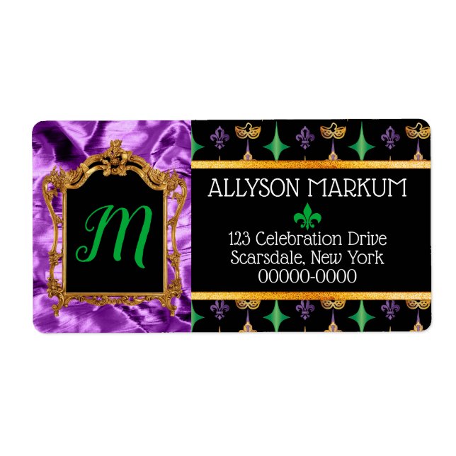 Lila Gold Harlequins Mardi Gras Rücksendeadresse (Vorne)