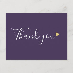 Lila Gold Heart Script Business Vielen Dank Postkarte