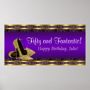 Lila Gold Hochhackiger Geburtstagsfeier Banner Poster