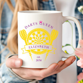 Lila Gold Individuelle Name Darts Queen Coffee Tas Kaffeetasse